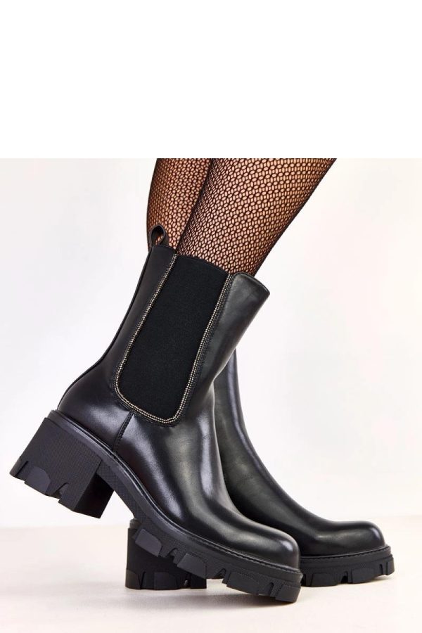 Black Heel Boots in Women`s Ankle Boots & Booties with Fabric, Footbed, Upper Height and Heel Height