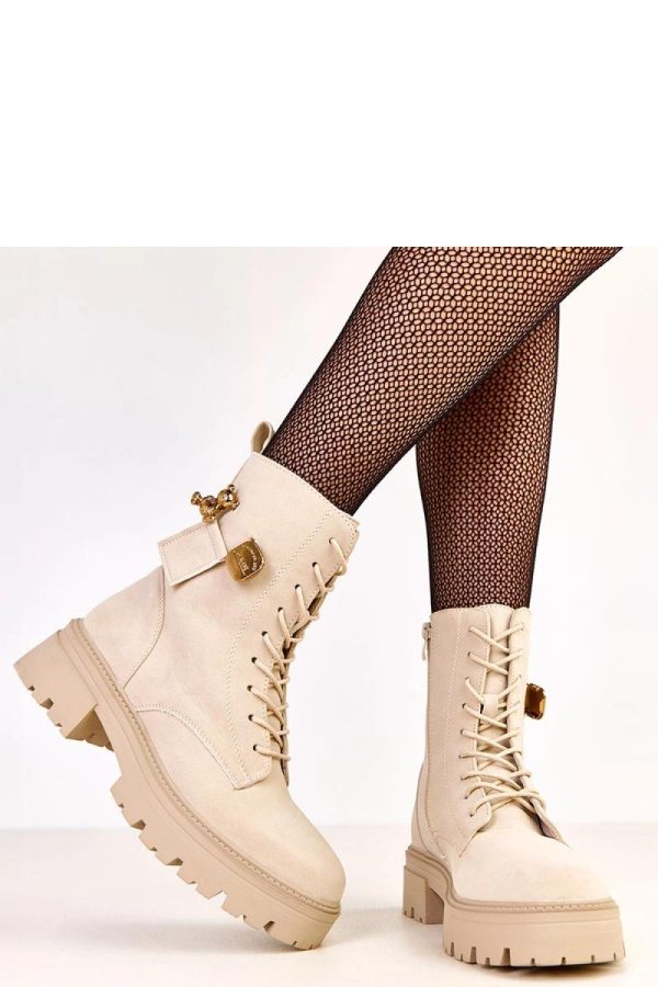 Beige Bootie....Fabric, Footbed, Upper Height and Heel Height