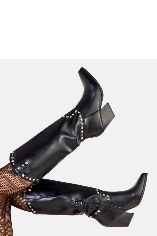 Black Heel Boots..Fabric, Footbed, Upper Height and Heel Height