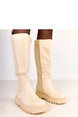 Beige Thigh-Hight Boots....Fabric, Footbed, Upper Height and Heel Height