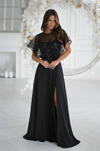 Black Long Dress in Evening Dresses with Spandex and Polyester