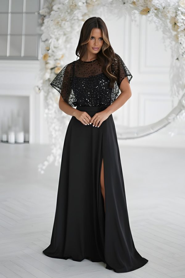 Black Long Dress in Evening Dresses with Spandex and Polyester