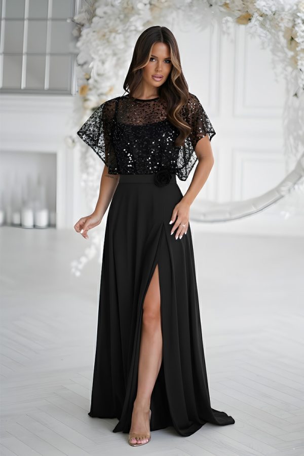 Black Long Dress in Evening Dresses with Spandex and Polyester