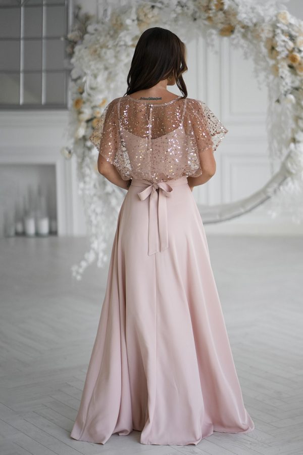 Beige Long Dress.Spandex and Polyester