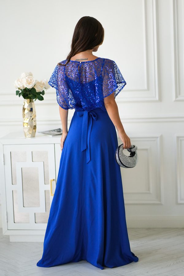 Blue Long Dress in Evening Dresses with Spandex and Polyester