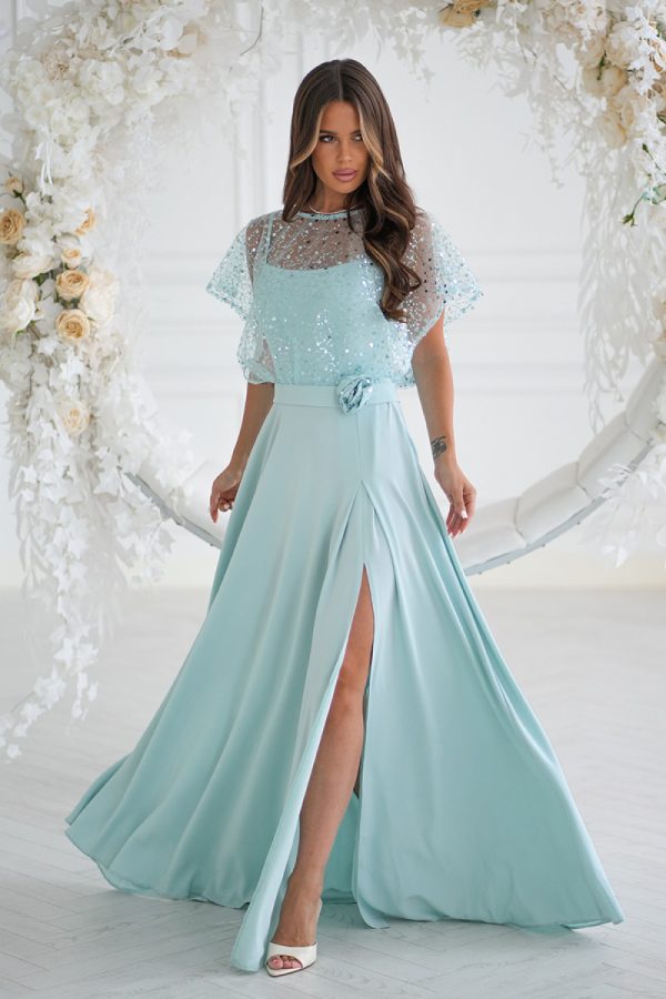 Green Long Dress in Evening Dresses with Spandex and Polyester