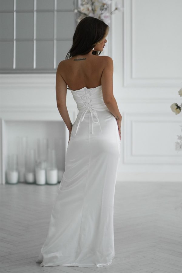 Beige Long Dress in Evening Dresses with Spandex and Polyester