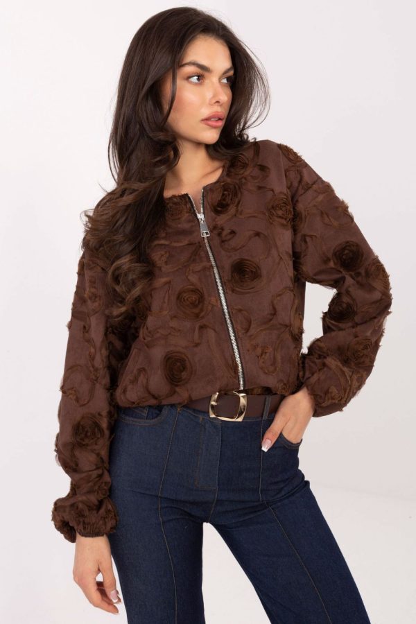 Brown Jacket in Women`s Coats, Jackets with Spandex and Polyester