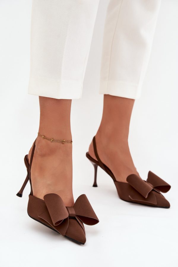 Brown High Heels in High Heels with Fabric, Footbed and Heel Height