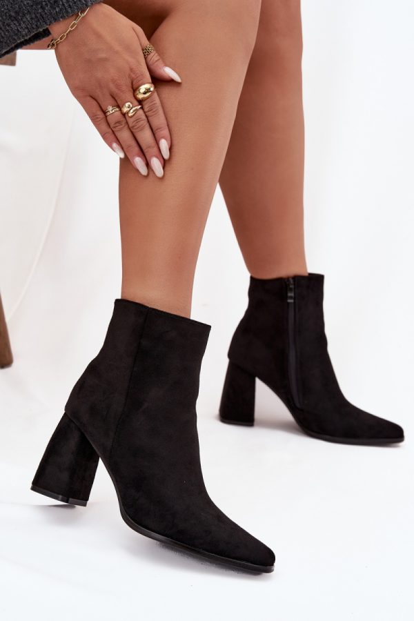 Black Heel Boots in Women`s Ankle Boots & Booties with Fabric, Footbed, Upper Height and Heel Height
