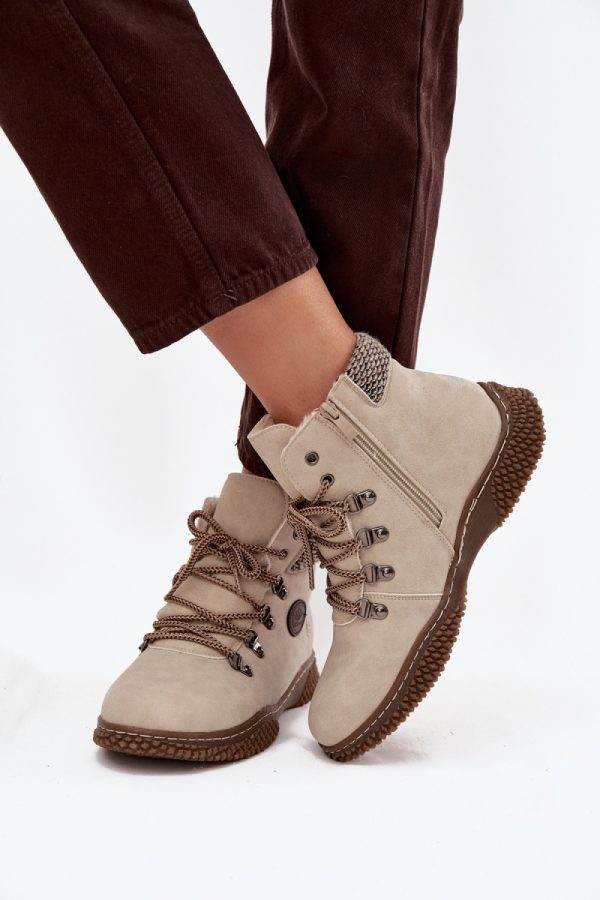 Beige Trapper Shoes in Women`s Ankle Boots & Booties with Fabric, Warmers, Footbed, Upper Height and Sole Height