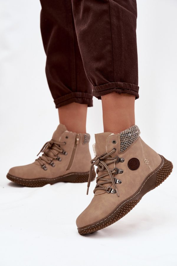 Beige Trapper Shoes in Women`s Ankle Boots & Booties with Fabric, Warmers, Footbed, Upper Height and Sole Height