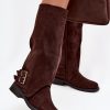 1098980.jpg Brown Thigh-Hight Boots in Over The Knee High Boots, Thigh High Boots with Fabric, Warmers, Footbed, Upper Height and Heel Height