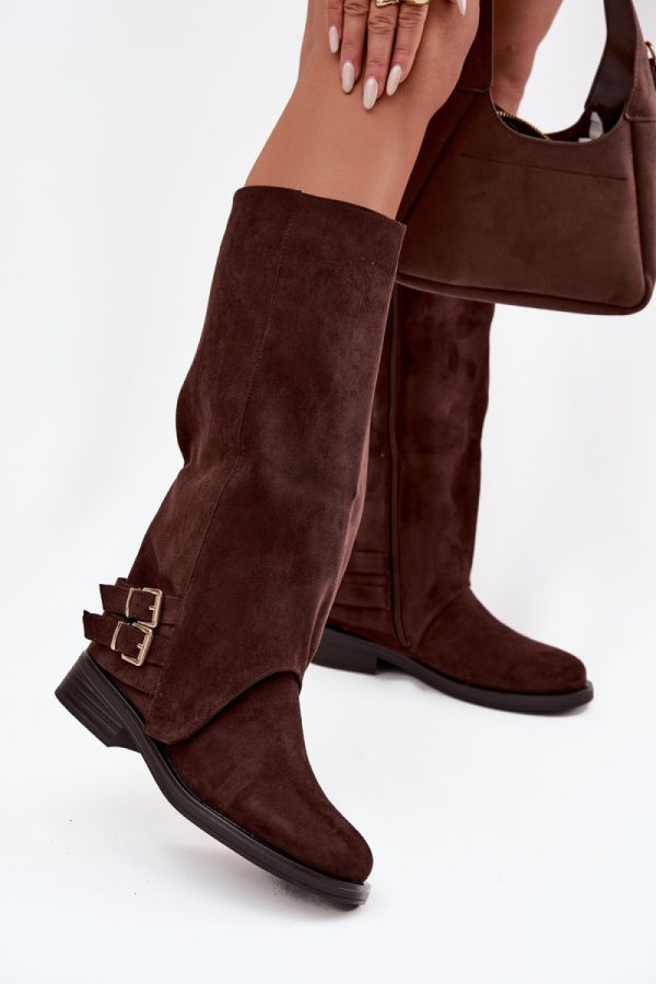 Brown Thigh-Hight Boots in Over The Knee High Boots, Thigh High Boots with Fabric, Warmers, Footbed, Upper Height and Heel Height