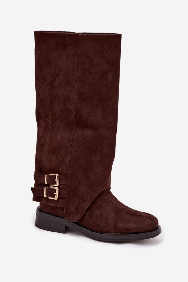 Brown Thigh-Hight Boots in Over The Knee High Boots, Thigh High Boots with Fabric, Warmers, Footbed, Upper Height and Heel Height