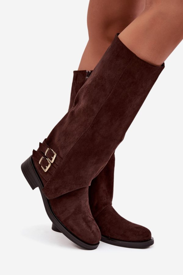 Brown Thigh-Hight Boots in Over The Knee High Boots, Thigh High Boots with Fabric, Warmers, Footbed, Upper Height and Heel Height