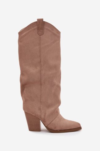 1098993.jpg Beige Heel Boots in Over The Knee High Boots, Thigh High Boots with Fabric, Warmers, Footbed, Upper Height and Heel Height