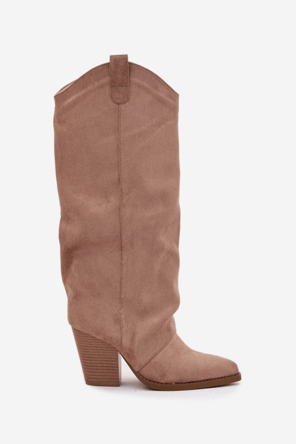 Beige Heel Boots in Over The Knee High Boots, Thigh High Boots with Fabric, Warmers, Footbed, Upper Height and Heel Height