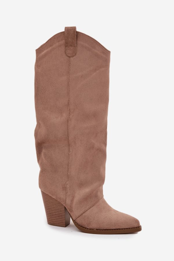 Beige Heel Boots in Over The Knee High Boots, Thigh High Boots with Fabric, Warmers, Footbed, Upper Height and Heel Height