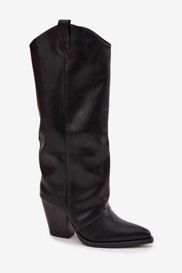 Black Heel Boots in Over The Knee High Boots, Thigh High Boots with Fabric, Warmers, Footbed, Upper Height and Heel Height