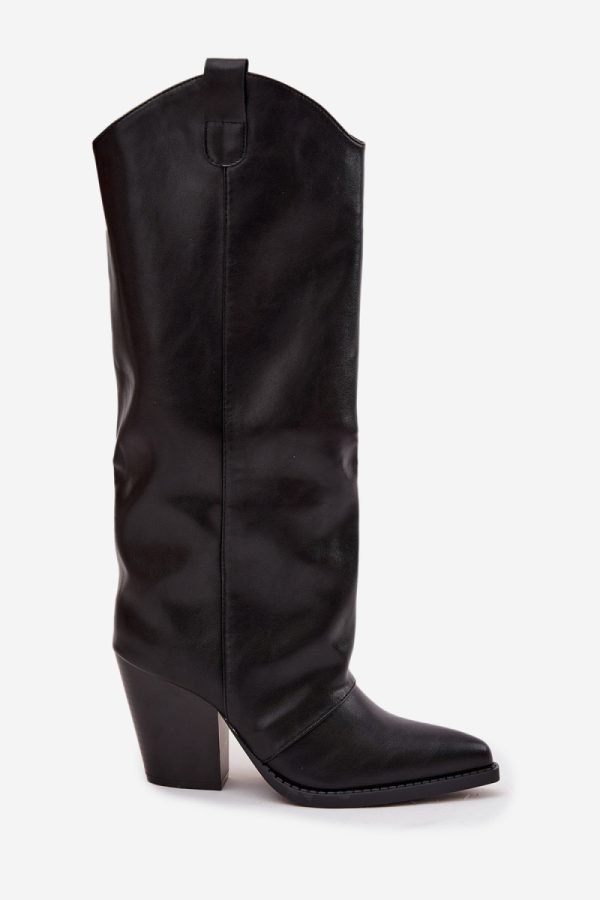 Black Heel Boots in Over The Knee High Boots, Thigh High Boots with Fabric, Warmers, Footbed, Upper Height and Heel Height