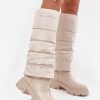 Beige Thigh-Hight Boots in Over The Knee High Boots, Thigh High Boots with Fabric, Warmers, Footbed, Upper Height and Heel Height