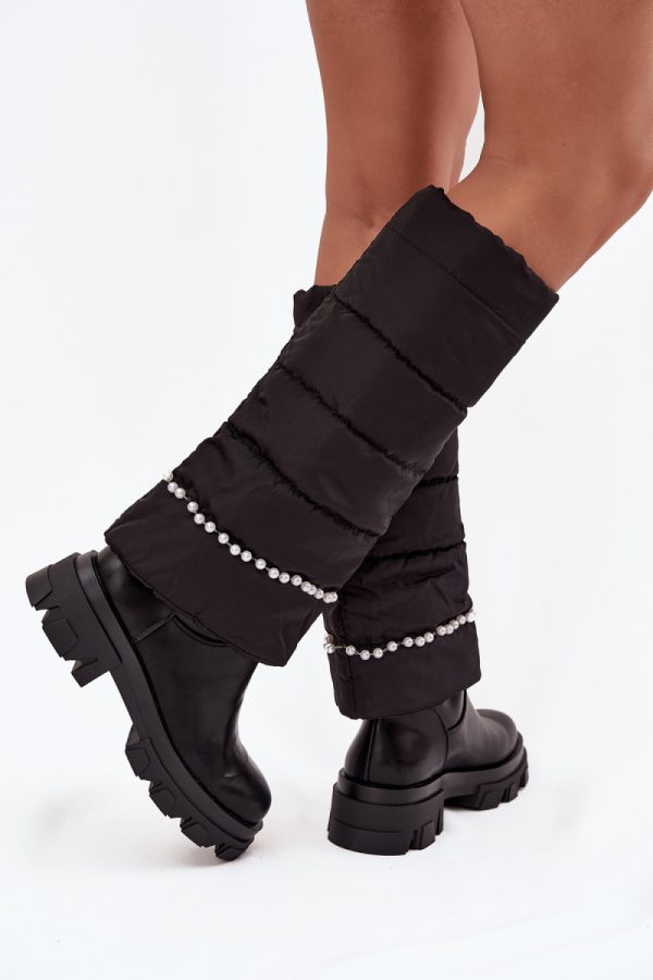 Black Thigh-Hight Boots in Over The Knee High Boots, Thigh High Boots with Fabric, Warmers, Footbed, Upper Height and Heel Height