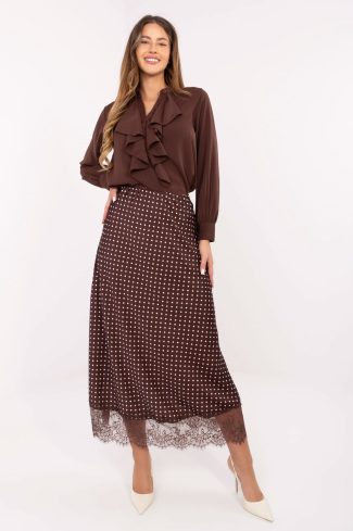 Brown Long Skirt in Skirts with Spandex and Polyester