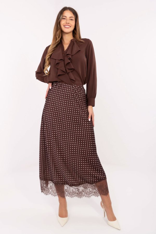 Brown Long Skirt in Skirts with Spandex and Polyester