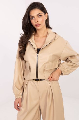 Beige Jacket in Women`s Coats, Jackets with Polyurethane and Polyester