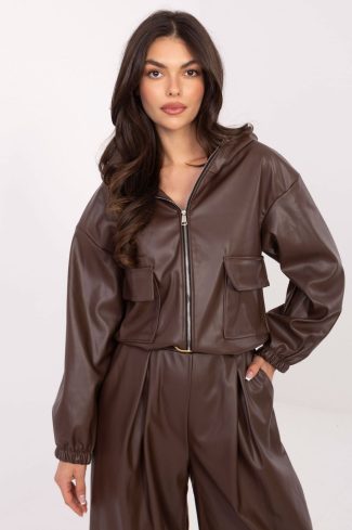 Brown Jacket in Women`s Coats, Jackets with Polyurethane and Polyester