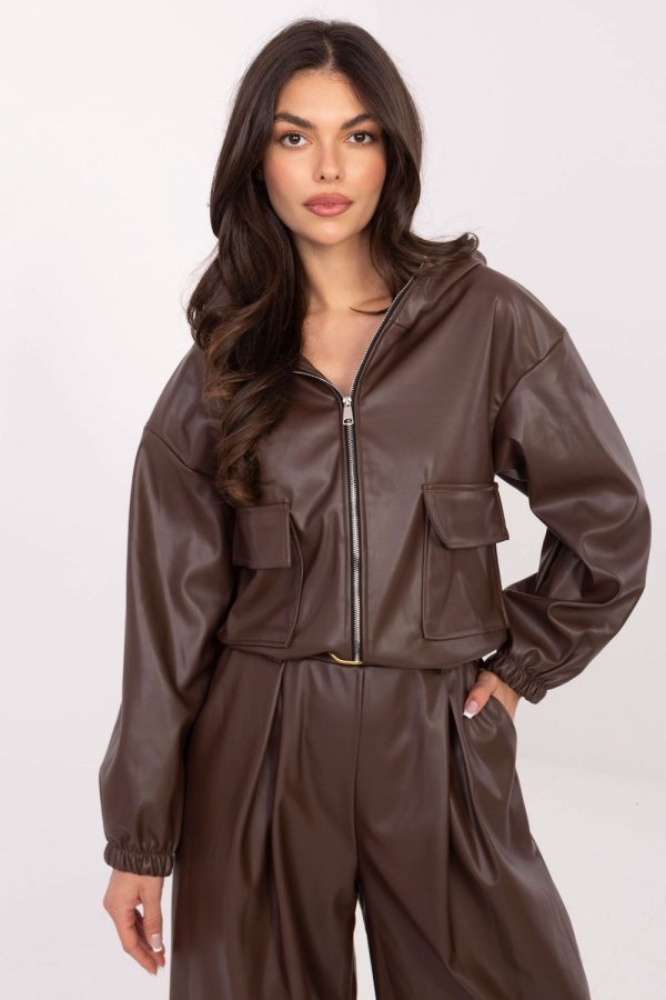 Brown Jacket in Women`s Coats, Jackets with Polyurethane and Polyester
