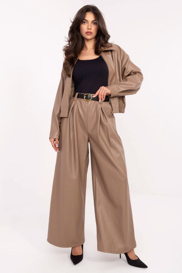 Beige Women Trousers in Pants, Trousers, Shorts with Polyurethane and Polyester