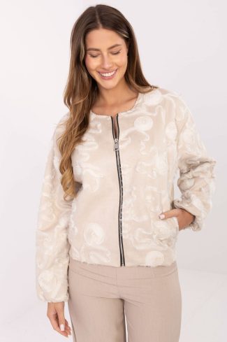 Beige Jacket in Women`s Coats, Jackets with Spandex and Polyester