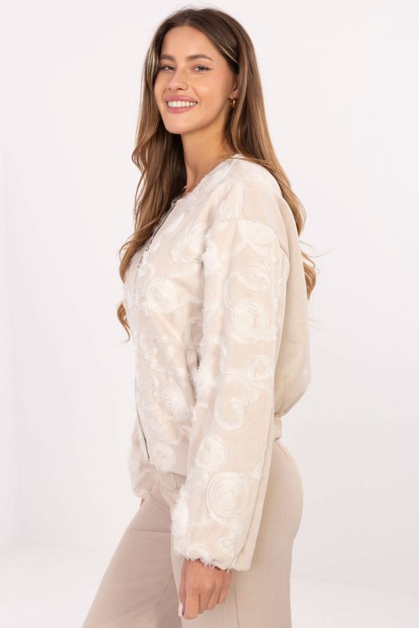 Beige Jacket in Women`s Coats, Jackets with Spandex and Polyester
