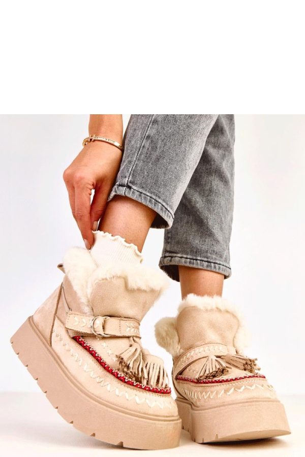 Beige Snow Boots.Fabric, Warmers, Footbed and Platform Height