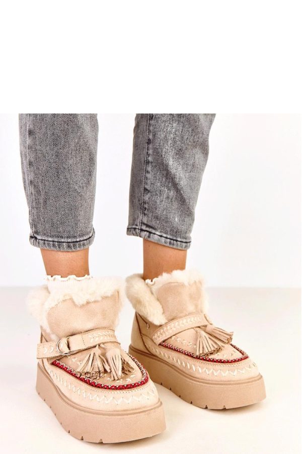 Beige Snow Boots.Fabric, Warmers, Footbed and Platform Height
