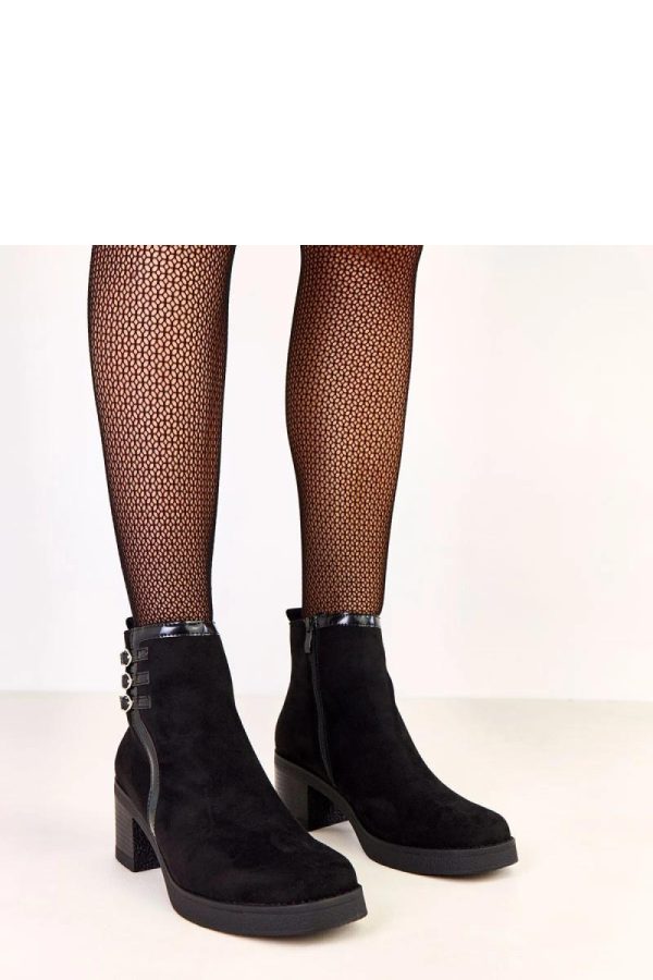 Black Heel Boots in Women`s Ankle Boots & Booties with Fabric, Footbed, Upper Height and Heel Height