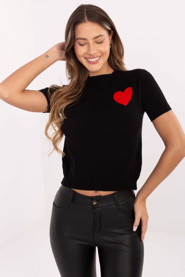 Black Short Sleeve Sweater in Sweaters, Pullovers, Jumpers, Turtlenecks, Boleros, Shrugs with PBT, Polyamide and Viscose