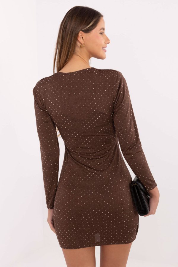 Brown Short Dress in Evening Dresses with Polyester and Viscose