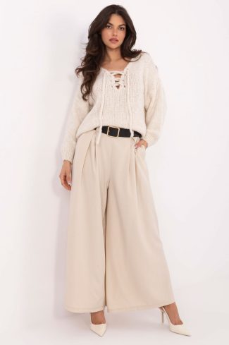 Beige Women Trousers in Pants, Trousers, Shorts with Polyester and Viscose
