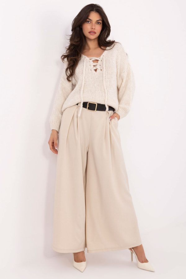 Beige Women Trousers in Pants, Trousers, Shorts with Polyester and Viscose