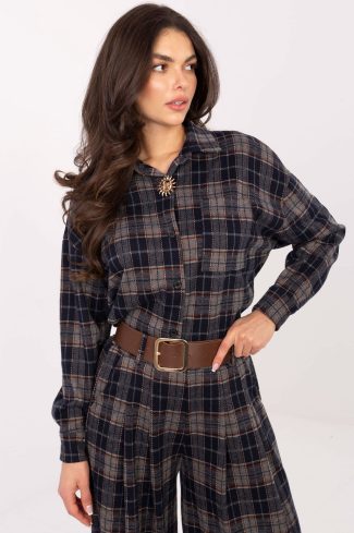 1099612 Navy Blue Long Sleeve Shirt in Shirts For Women with Spandex, Polyester and Viscose