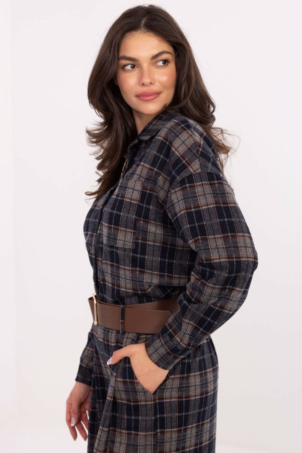 Navy Blue Long Sleeve Shirt in Shirts For Women with Spandex, Polyester and Viscose