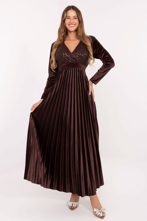 Brown Long Dress in Evening Dresses with Polyester and Viscose
