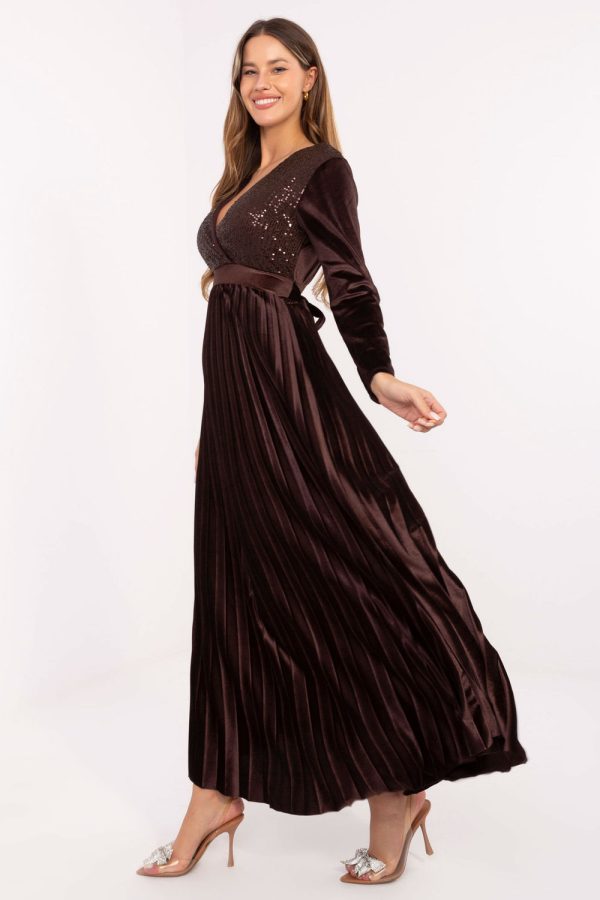 Brown Long Dress in Evening Dresses with Polyester and Viscose