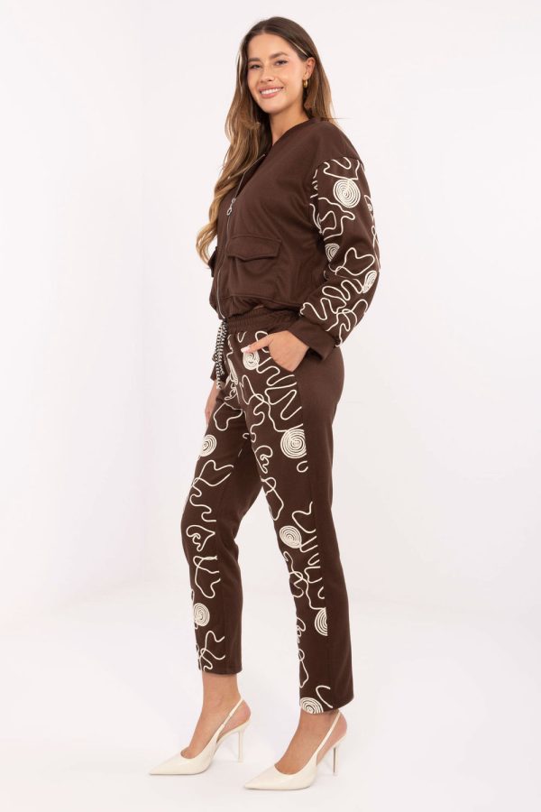 Brown Set in Pants, Trousers, Shorts with Polyester and Viscose