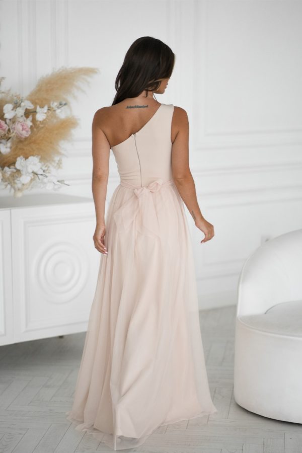 Beige Long Dress in Evening Dresses with Spandex and Polyester