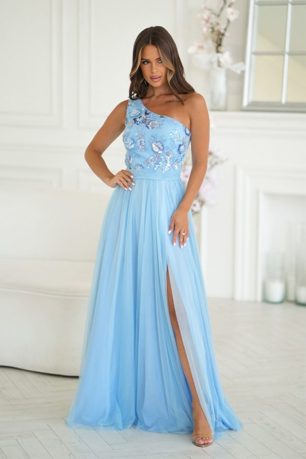 Blue Long Dress in Evening Dresses with Spandex and Polyester