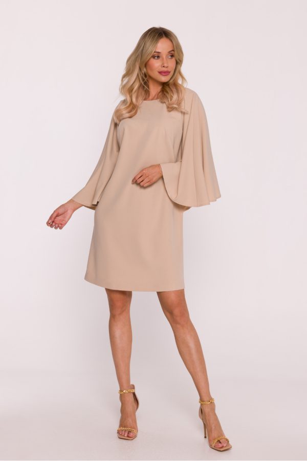 Beige Daydress in Day Dresses with Spandex, Polyester and Viscose
